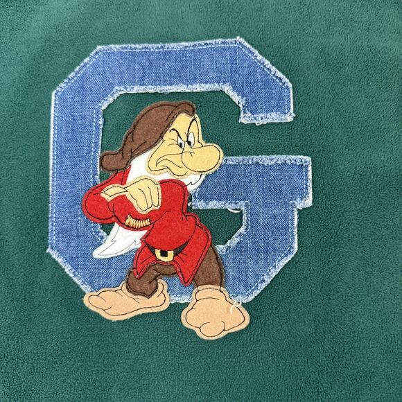 Vintage Y2K Disney Grumpy Patchwork Green Fleece Long Sleeve Shirt Women's M - Picture 2 of 8